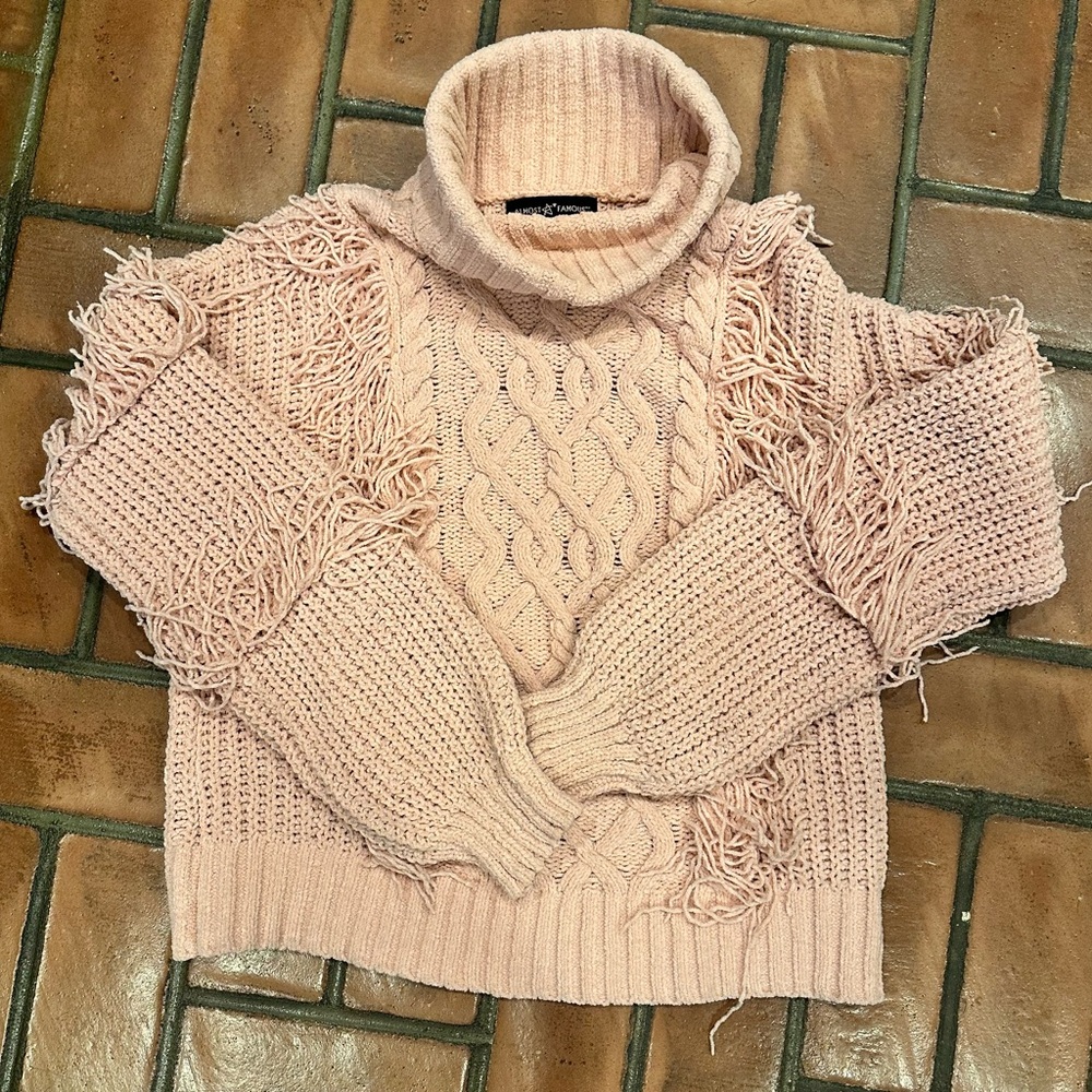 Almost Famous Blush Cable Knit Turtleneck Sweater